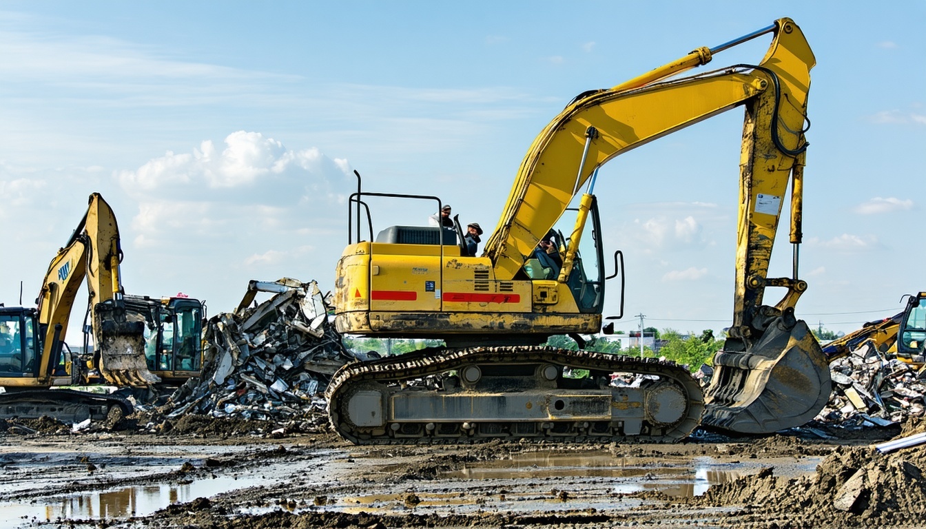Excavator at a commercial demolition site