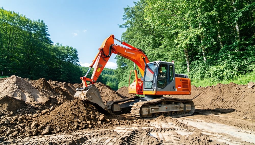Excavator clearing land Excavator clearing land